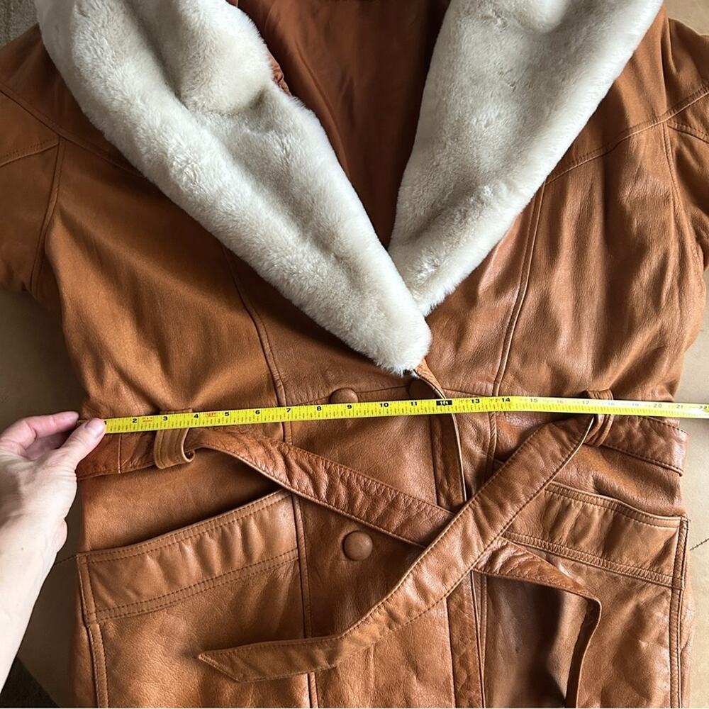 Penny Lane Shearling Trim Leather Coat Boho 70s Revival Oversized L Wilsons - Picture 13 of 16